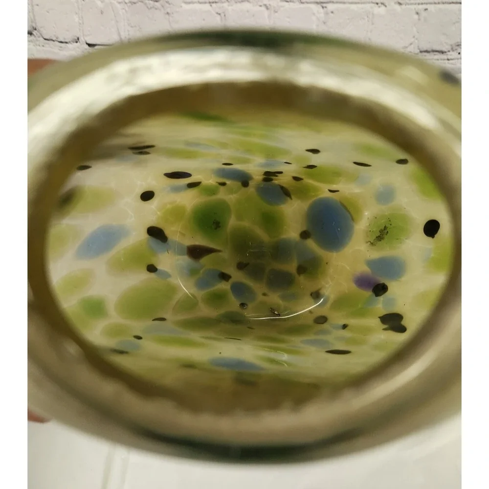 Beautiful Stellar Spotted Vase Hand Blown Glass Art Grey Blue Green‎ Cream Black